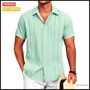 Men's Cuban Guayabera Shirt Short Sleeve Button Down Classic Summer Beach